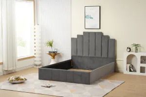 CADRE DE LIT PIANO VELOURS ANTHRACITE VENDU SANS SOMMIER PIANO AN 140