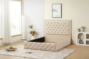 CADRE DE LIT ROMA 160 x 200cm VELOURS BEIGE VENDU SANS SOMMIER VELOURS BEIGE ROMA BE 160