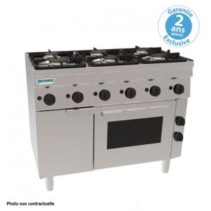 Fourneau 4 feux sur four gaz statique Tecnoinox PF70GGG6