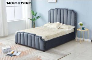 LIT PEPPER CAPITONNE EN LIGNE VELOURS GRIS 140x190 cm EURODESIGN 719G140