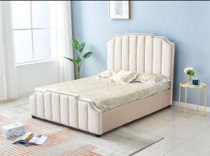 LIT PEPPER CAPITONNE EN LIGNE VELOURS BEIGE 160x200 cm EURODESIGN 718BE160