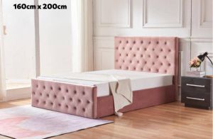 LIT COFFRE VICTORIA CAPITONNE AVEC DIAMANT VELOURS ROSE 160x200 EURODESIGN 717R160