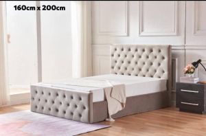 LIT COFFRE VICTORIA CAPITONNE AVEC DIAMANT VELOURS MOKA 160x200 EURODESIGN 717M160