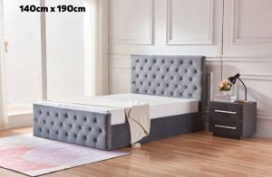 LIT COFFRE VICTORIA CAPITONNE AVEC DIAMANT VELOURS ANTHRACITE 140x190 EURODESIGN 717AN140