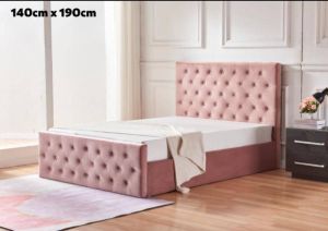 LIT COFFRE VICTORIA CAPITONNE AVEC DIAMANT VELOURS ROSE 140x190 EURODESIGN 717R140