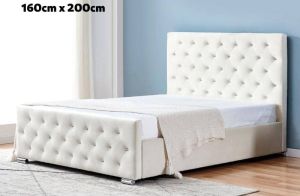 LIT PRESTIGE CAPITONNE AVEC DIAMANT VELOURS BLANC 160x200 cm EURODESIGN 718BLANC160