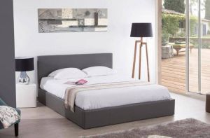 LIT COFFRE BASTIEN EN SIMILICUIR GRIS 140x190 cm EURODESIGN 720G140
