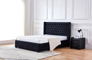 LIT ERES CAPITONNE VELOURS NOIR 140x190 cm EURODESIGN 729N140