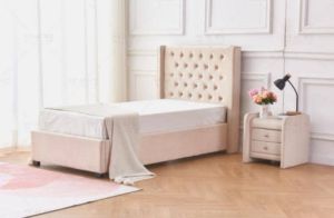 LIT ERES CAPITONNE VELOURS BEIGE 90x190 cm 1 PLACE EURODESIGN 729BEG90