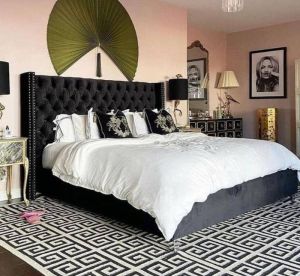 LIT DOUBLE CLOUTE CAPITONNE VELOURS BEIGE 160x200 cm EURODESIGN 728N160