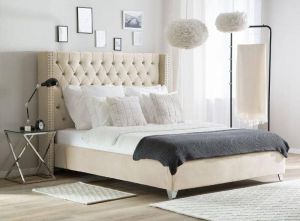 LIT DOUBLE CLOUTE CAPITONNE VELOURS NUDE 180x200 cm EURODESIGN 728NU180