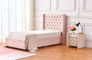 LIT ERES CAPITONNE VELOURS ROSE 90x190 cm 1 PLACE EURODESIGN 729R90