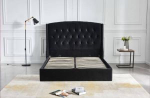 LIT COFFRE SULTAN CAPITONNE LOSANGE VELOURS NOIR 180x200 cm EURODESIGN 747N180