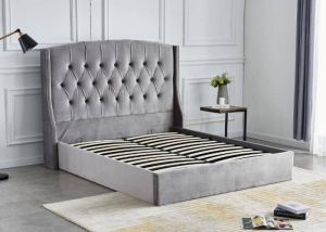 LIT COFFRE SULTAN CAPITONNE LOSANGE VELOURS GRIS 140x190 cm EURODESIGN 747G140