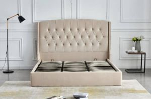 LIT COFFRE SULTAN CAPITONNE LOSANGE VELOURS BEIGE 180x200 cm EURODESIGN 747BE180