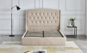 LIT COFFRE SULTAN CAPITONNE LOSANGE VELOURS BEIGE 140x190 cm EURODESIGN 747BE140