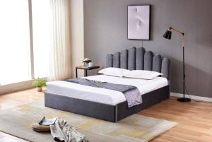 LIT DOHA VELOURS GRIS AVEC COFFRE 140x190 cm EURODESIGN 746G140